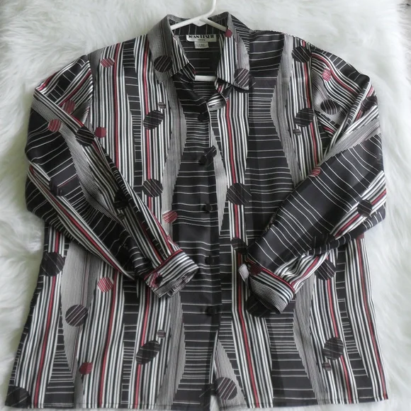 Joan Leslie 14P Black Red & White Long Sleeve Blouse - Picture 5 of 7